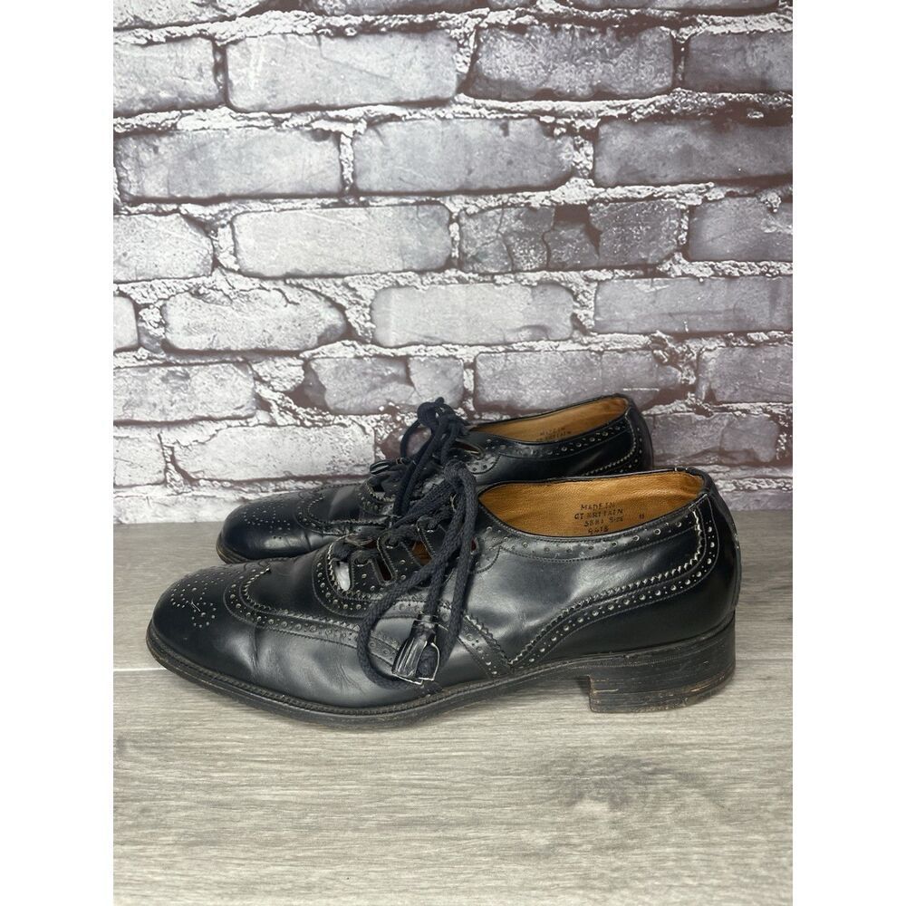 Great Britain Black Leather Wingtip Oxfords Tassel Lace Shoes Men Sz 11M US/44EU